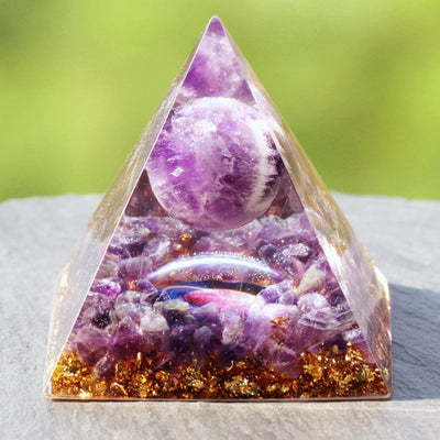 Natural Amethyst Sphere Orgone Pyramid Orgonite Energy - Centennial 